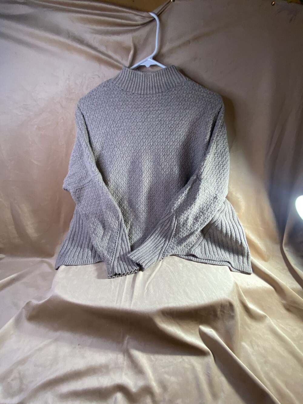 LOFT Gray/Brown Mock Neck Textured Knit Long Sleeve Pullover Sweater Size L